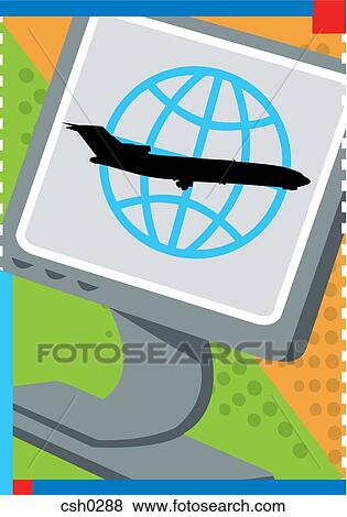 A computer screen showing an airplane View Large Illustration Stock Illustration - A computer screen showing an airplane. Fotosearch