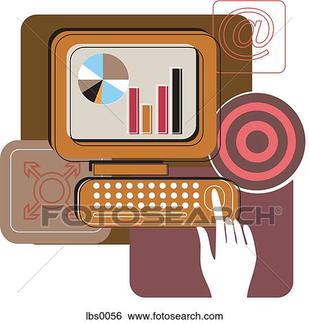 Stock Illustration - A computer with charts on the screen. Fotosearch