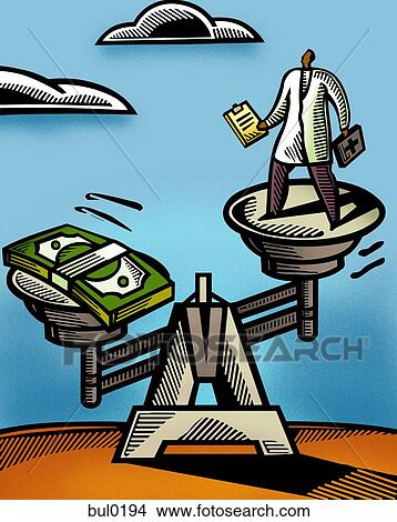 Stock Illustration - A doctor and a bundle of banknotes on the pans of a weighing scale. Fotosearch