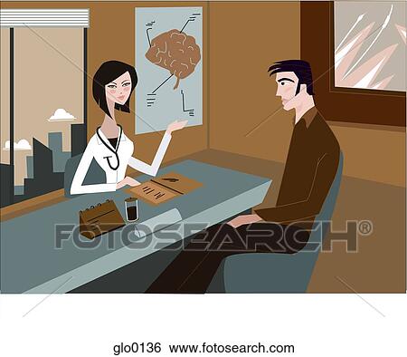 Stock Illustration - A doctor talking to her patient in her office. Fotosearch
