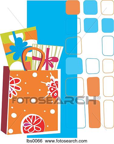 Stock Illustration - A gift bag against a blue and orange background. Fotosearch