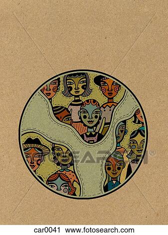 A globe with people inside the continents View Large Illustration Clip Art - A globe with people inside the continents. Fotosearch