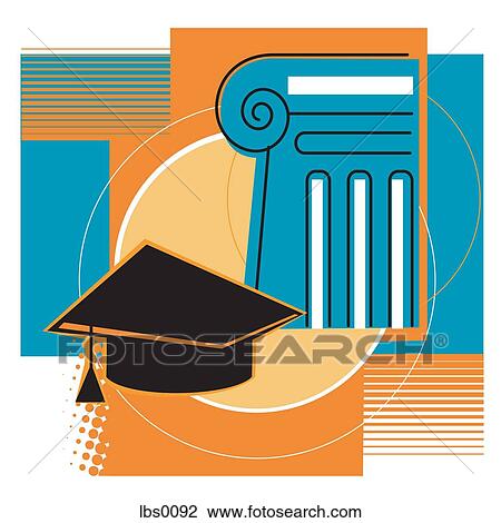 Drawing - A graduation cap in front of a law building. Fotosearch