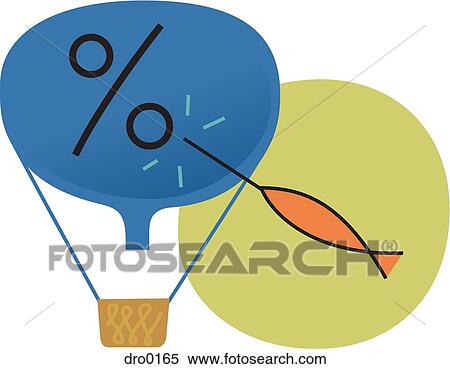 A hot air balloon with percentage sign being punctured by a needle View Large Illustration Stock Illustration - A hot air balloon with percentage sign being punctured by a needle. Fotosearch