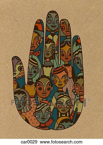 Stock Illustration - A human hand with several people inside it. Fotosearch
