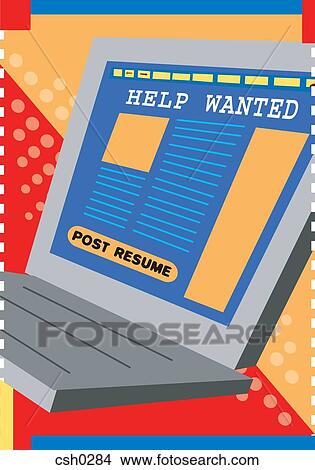 Stock Illustration - A laptop computer with a jobs website on screen. Fotosearch