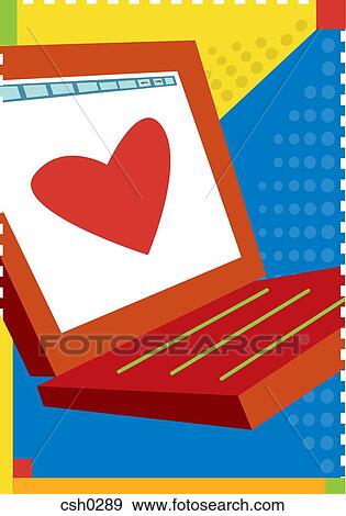A laptop computer with a red heart on the screen View Large Illustration Stock Illustration - A laptop computer with a red heart on the screen. Fotosearch