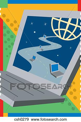 A laptop with internet super highway on screen View Large Illustration Stock Illustration - A laptop with internet super highway on screen. Fotosearch