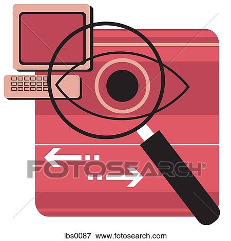A magnifying glass investigating computer exchanges View Large Illustration Stock Illustration - A magnifying glass investigating computer exchanges. Fotosearch