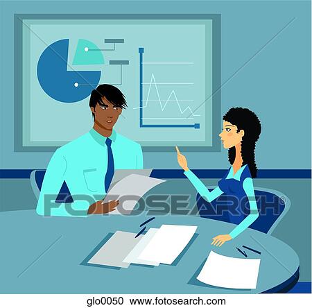 A man and woman having a business discussion View Large Illustration Clipart - A man and woman having a business discussion. Fotosearch