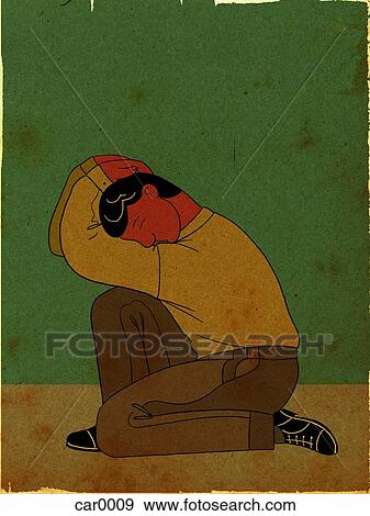 A man curled up on the ground in despair View Large Illustration Stock Illustration - A man curled up on the ground in despair. Fotosearch