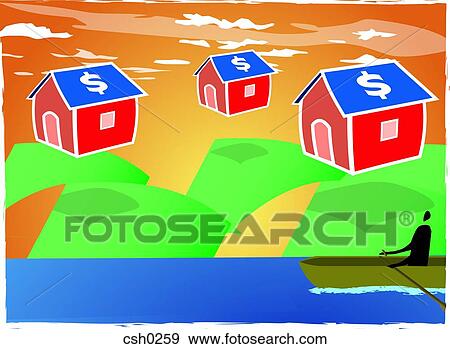 A man daydreaming of houses by the water View Large Illustration Stock Illustration - A man daydreaming of houses by the water. Fotosearch