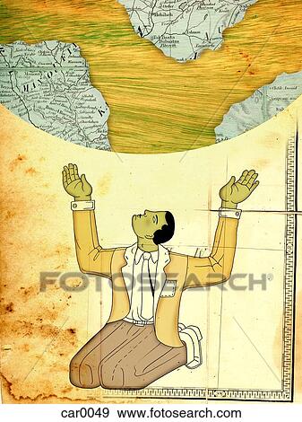 A man kneeling down and raising his hands to the earth above View Large Illustration Stock Illustration - A man kneeling down and raising his hands to the earth above. Fotosearch