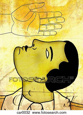 A man looking up at a human hand View Large Illustration Drawing - A man looking up at a human hand. Fotosearch
