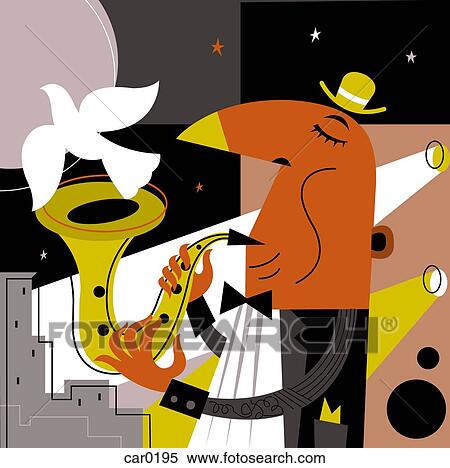A man playing the saxophone with a bird flying View Large Illustration Stock Illustration - A man playing the saxophone with a bird flying. Fotosearch