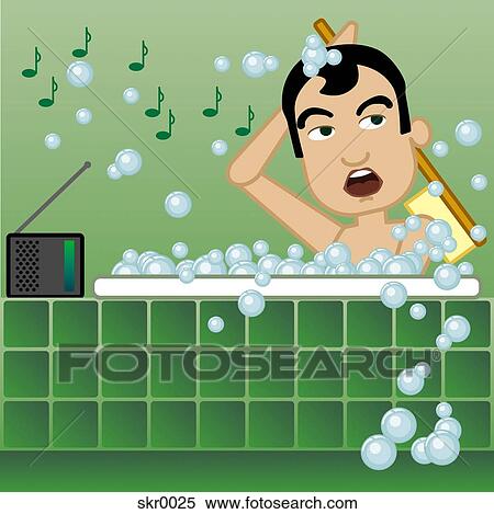 A man scrubbing his back in a bubble bath and singing a song View Large Illustration Stock Illustration - A man scrubbing his back in a bubble bath and singing a song. Fotosearch