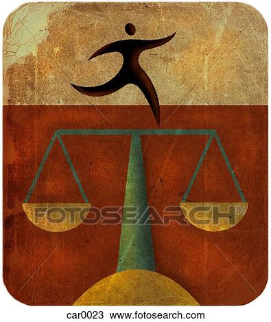 Drawing - a man standing on an empty scale. Fotosearch
