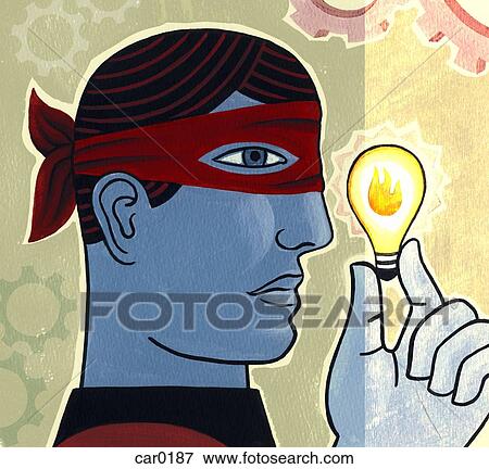 Stock Illustration - A masked man holding a light bulb. Fotosearch