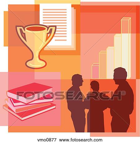 A montage of two men and a woman, bar graph, books, trophy, and documents View Large Illustration Stock Illustration - A montage of two men and a woman, bar graph, books, trophy, and documents. Fotosearch