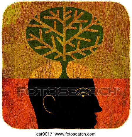 Stock Illustration - a profile of a man with a tree growing out of his head. Fotosearch