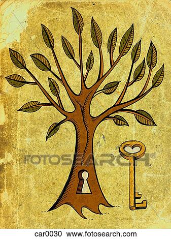 a skeleton key and a tree with a key hole in the trunk of it View Large Illustration Clipart - a skeleton key and a tree with a key hole in the trunk of it. Fotosearch