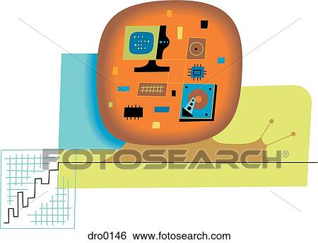 Stock Illustration - A snail and technology to indicate slow connection. Fotosearch