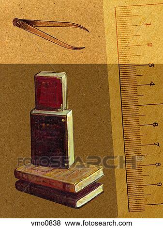 Stock Illustration - A stack of books, a ruler and calipers. Fotosearch