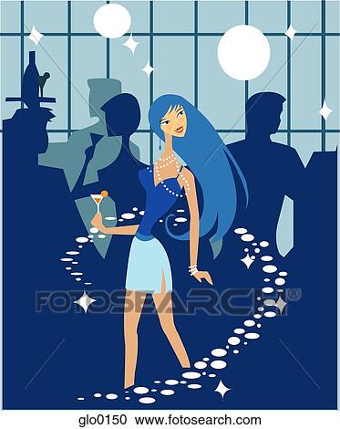 A woman dancing at nightclub with silhouettes of other people in the background View Large Illustration Clipart - A woman dancing at nightclub with silhouettes of other people in the background. Fotosearch