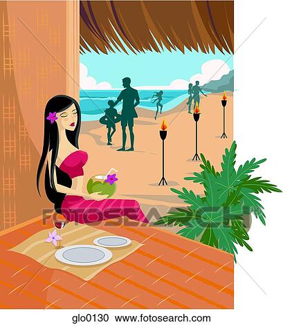 A woman enjoying a cocktail at the beach View Large Illustration Clipart - A woman enjoying a cocktail at the beach. Fotosearch