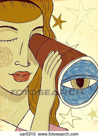 A woman looking through a telescope View Large Illustration Stock Illustration - A woman looking through a telescope. Fotosearch