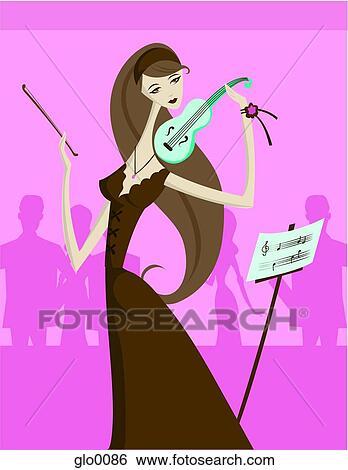 A woman playing violin from sheet music View Large Illustration Stock Illustration - A woman playing violin from sheet music. Fotosearch