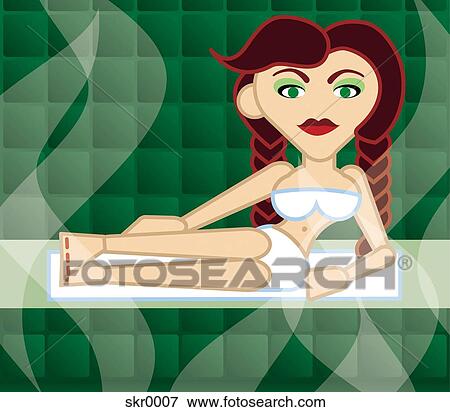 Stock Illustration - A woman reclining in a steam room. Fotosearch