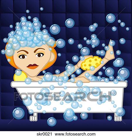 Clip Art - A woman soaking in a bubble bath. Fotosearch