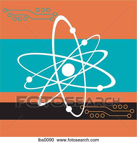 Clipart - An atom on a colored background. Fotosearch