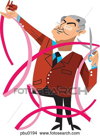 An elderly businessman cutting a long piece of red tape View Large Illustration Stock Illustration - An elderly businessman cutting a long piece of red tape. Fotosearch