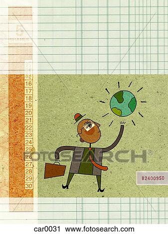 Clip Art - Businessman holding a globe. Fotosearch
