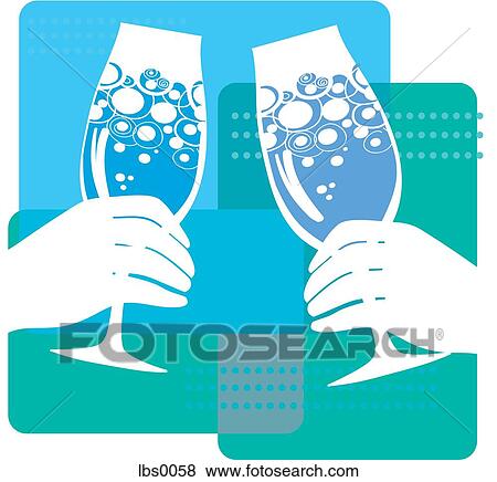 Closeup of two human hands toasting glasses of champagne View Large Illustration Stock Illustration - Closeup of two human hands toasting glasses of champagne. Fotosearch