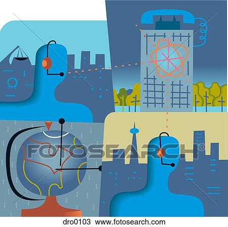 Drawing - Collage depicting centralized but local call centers. Fotosearch
