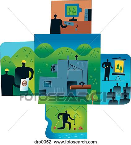 Drawing - Collage depicting modern forestry. Fotosearch