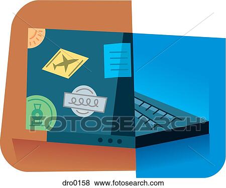 Stock Illustration - Collage depicting the use of laptop computer while traveling. Fotosearch