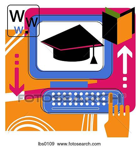Collage of a computer with graduation cap and internet View Large Illustration Stock Illustration - Collage of a computer with graduation cap and internet. Fotosearch