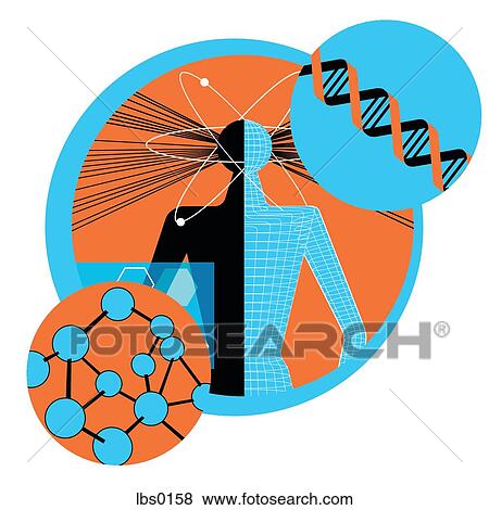 Collage of a man with DNA and molecules View Large Illustration Stock Illustration - Collage of a man with DNA and molecules. Fotosearch