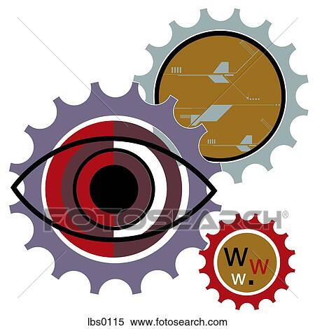 Collage of an eye, internet and gears View Large Illustration Stock Illustration - Collage of an eye, internet and gears. Fotosearch