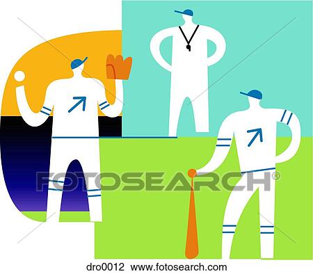 Collage of three men on a baseball field View Large Illustration Drawing - Collage of three men on a baseball field. Fotosearch