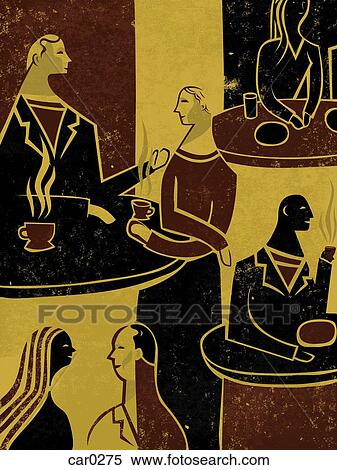 Stock Illustration - Couples engaged in conversation at a cafe. Fotosearch