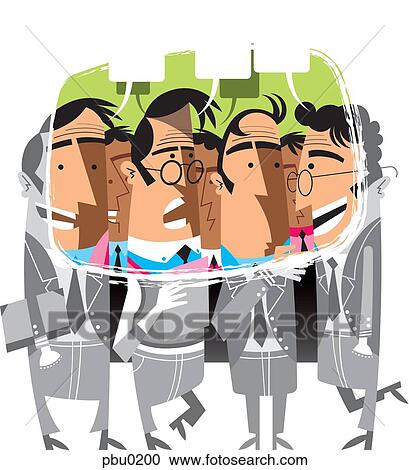Clipart - Group of businessmen standing around and talking. Fotosearch