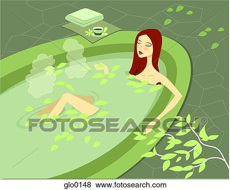 Stock Illustration - High-angle view of a woman soaking in bath tub. Fotosearch