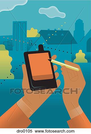 Stock Illustration - Human hands using a PDA. Fotosearch