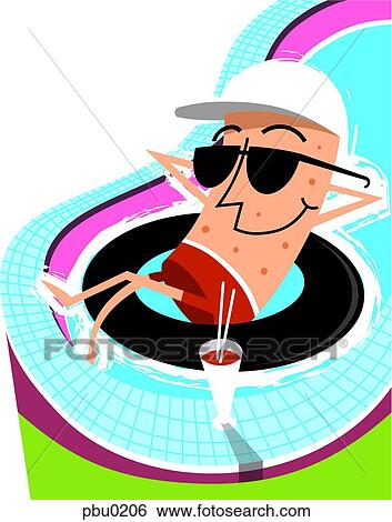 Man relaxing on an inner tube in the pool View Large Illustration Stock Illustration - Man relaxing on an inner tube in the pool. Fotosearch