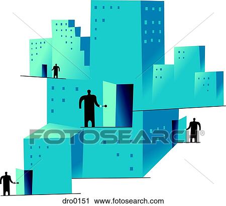 Men opening doors to buildings, illustrating commercial real estate opportunities View Large Illustration Clip Art - Men opening doors to buildings, illustrating commercial real estate opportunities. Fotosearch